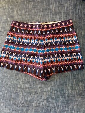 J. Crew Geometric Print Bike Shorts in Purple, Blue, Pink, Brown